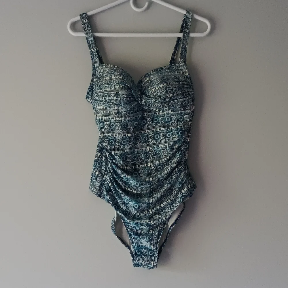 Niptuck One Piece Joanne Swimsuit Multi Fit Cups Side Panel Blue White Size 10 - Picture 11 of 11